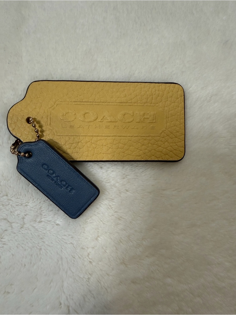 Coach Leather Tag Pair in Mustard Yellow and Navy Blue - Picture 5 of 8